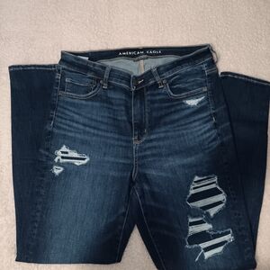 American Eagle Outfitters Women's Dark Blue Ripped Skinny Jeans